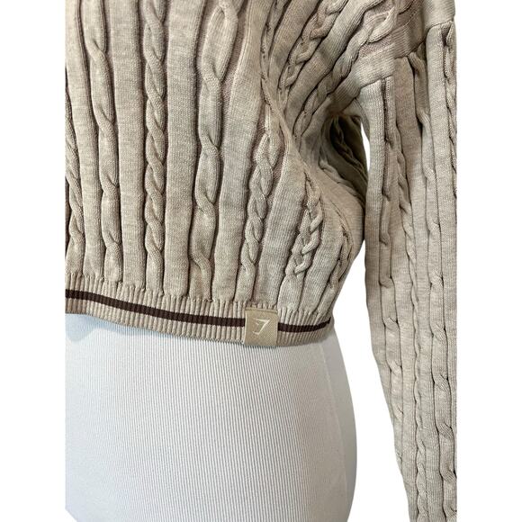 Gymshark Rest Day Cable Knit Pullover Sweater 1/4 Zip Beige Tan Womens Sz Small - Picture 6 of 13